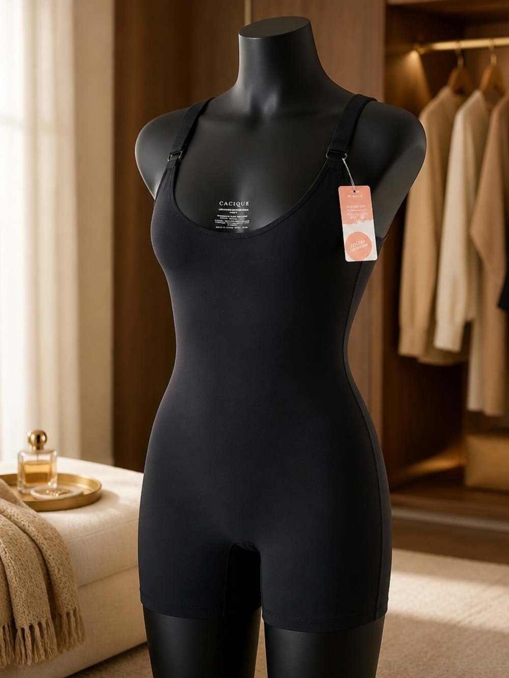 Cacique Black Jumpsuit 14 16 Open Bust Thigh Shaper Invisible Sculpt